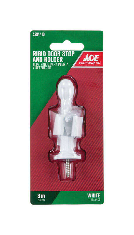 Ace 3 in. W Metal White Rigid Door Stop w/Holder Mounts to door and wall