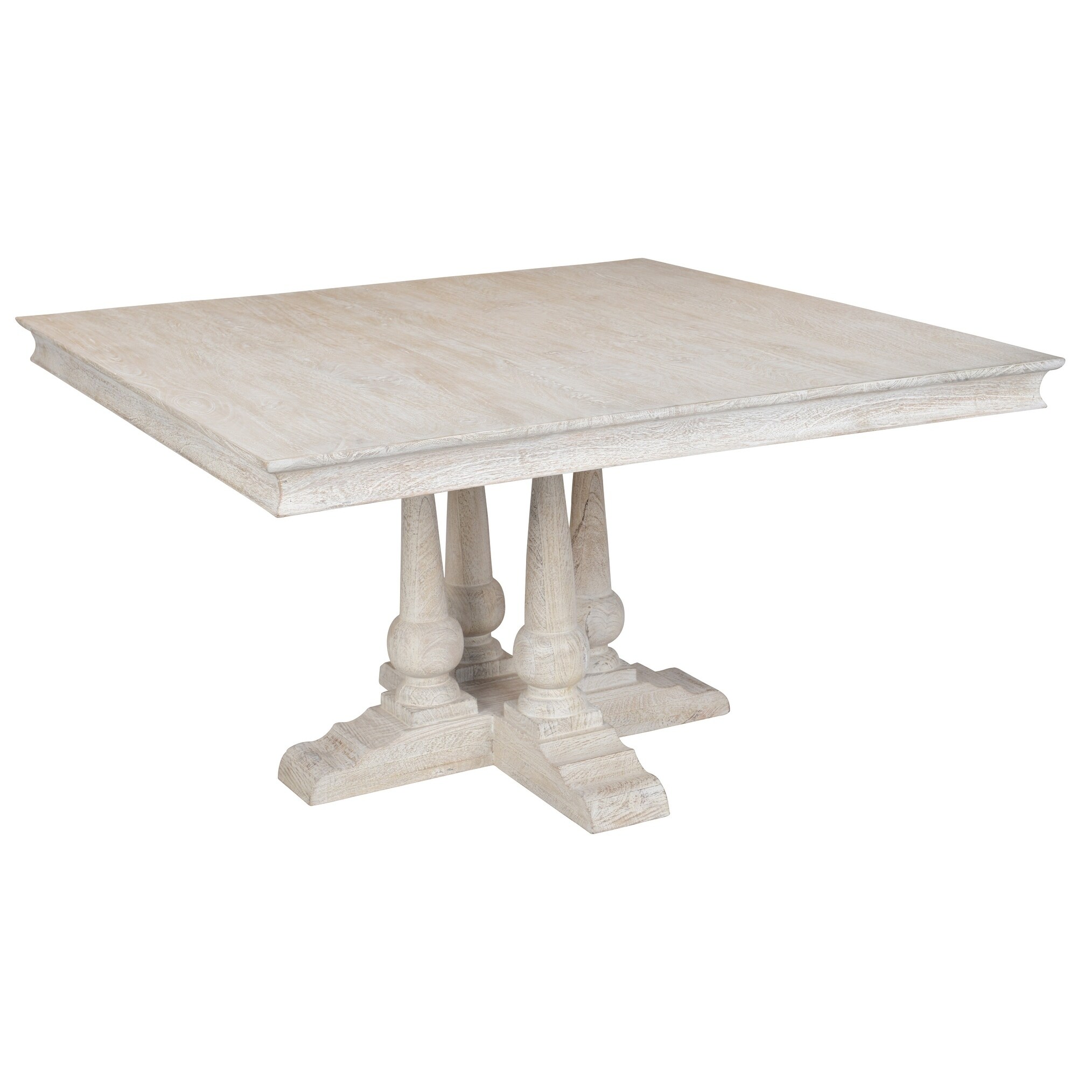 Wooden Square Dining Table with Trestle Style Base， Antique White