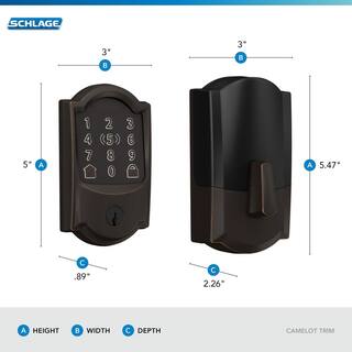 Schlage Camelot Aged Bronze Electronic Encode Plus Smart WiFi Deadbolt with Alarm BE499WB CAM 716