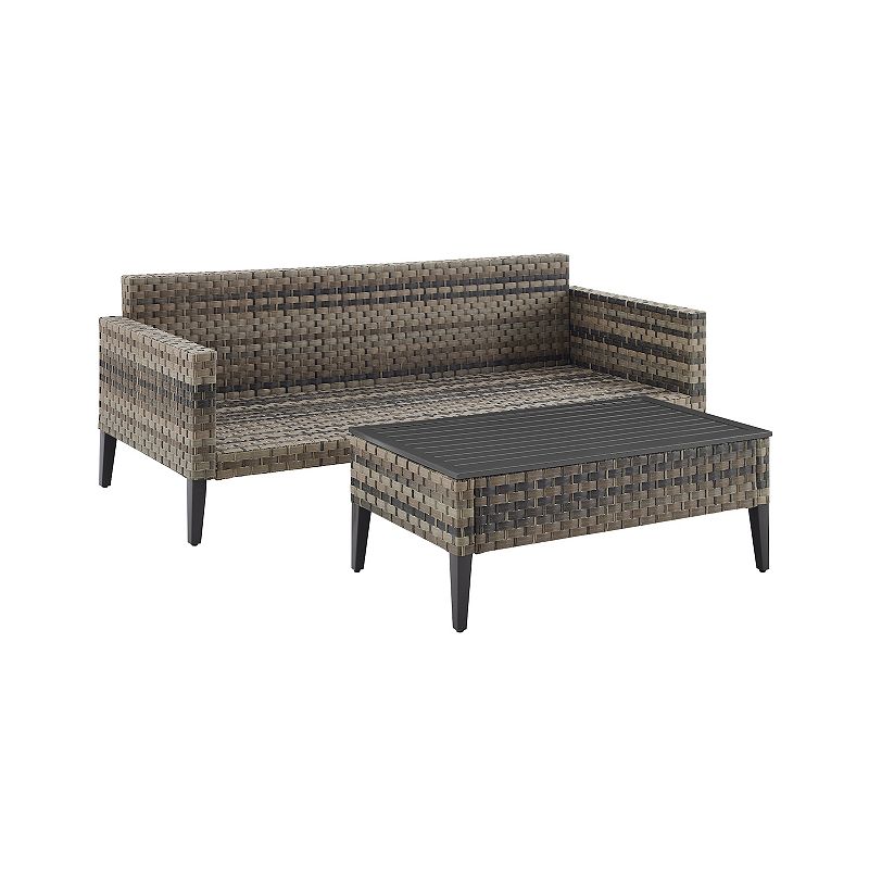 Crosley Prescott Wicker Patio Couch and Coffee Table 2-piece Set