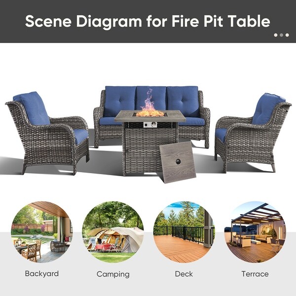 4piece Outdoor Patio Sofa Chair Set With Fire Pit Table