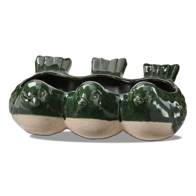 Tagltd Third Green Birds In A Row Glazed Terracotta Planter， 13l X 9.25w X 5.0h Inches， Fits Drop In Plants Up To 3 Inches