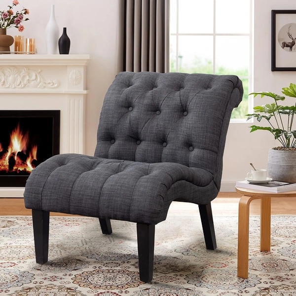 Andeworld Accent Chair for Bedroom Living Room Chairs Tufted Upholstered Lounge Chair with Wood Legs Linen Fabric