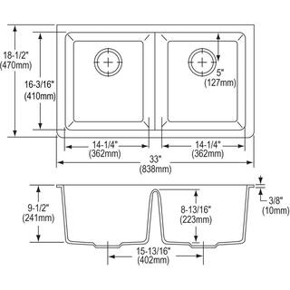 Elkay Quartz Classic White Quartz 33 in. Equal Double Bowl Undermount Kitchen Sink ELGU3322WH0