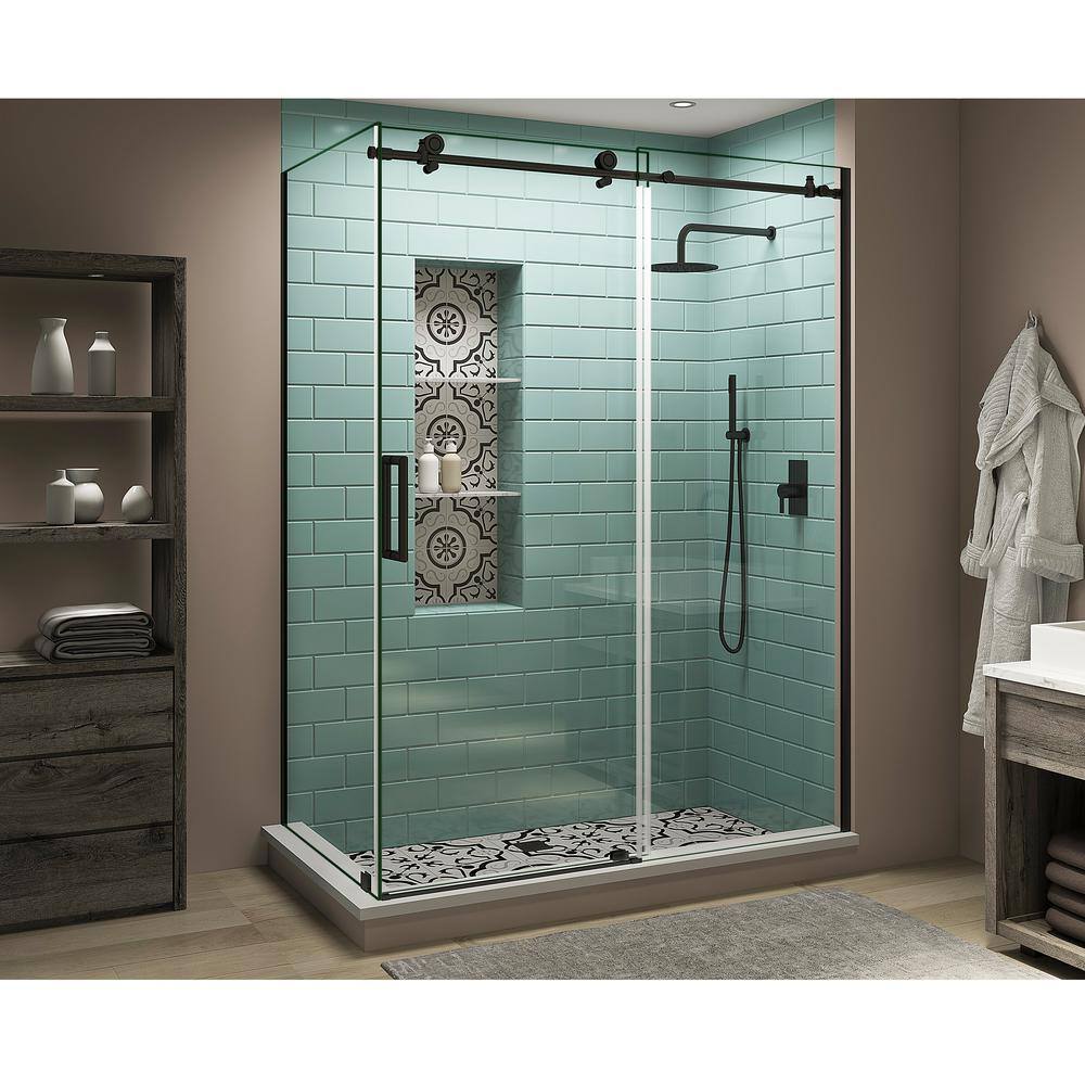 Aston Coraline XL 56 in. - 60 in. x 34 in. x 80 in. Frameless Corner Sliding Shower Enclosure Clear Glass in Matte Black Left SEN984EZ.UC-MB-603480-L