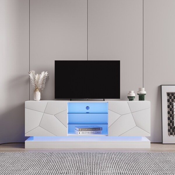 63''L Modern Gloss TV Stand Cabinet Functional TV Console Table with RGB LED Light Entertainment Center for up to 70 inch TV