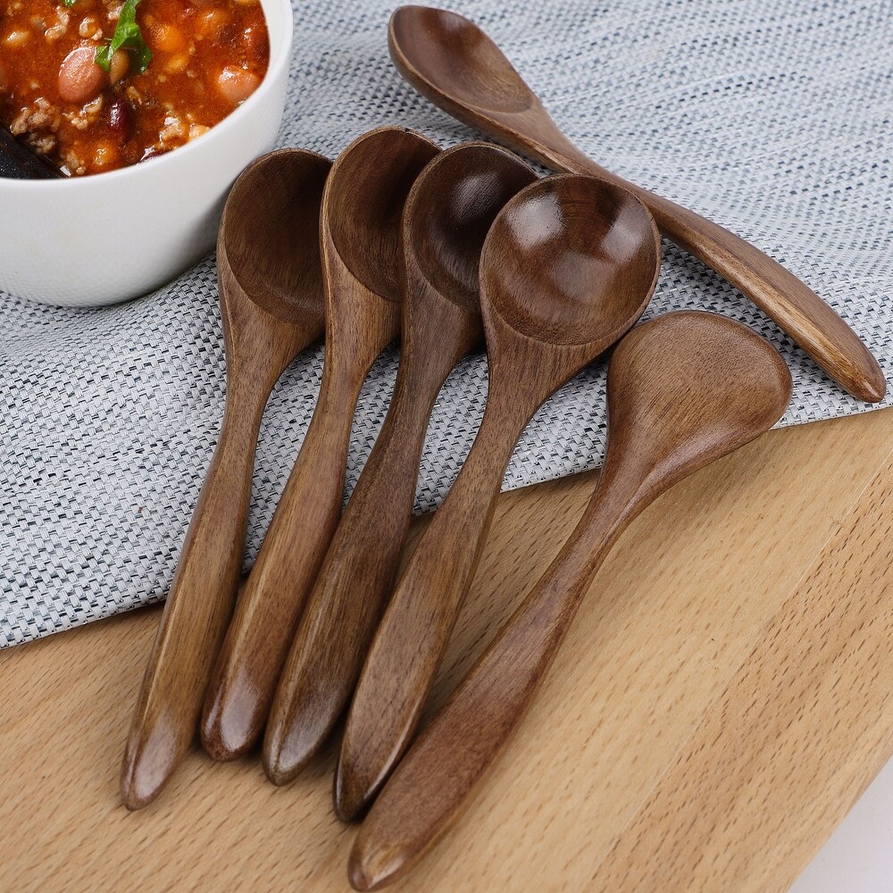 Wooden Spoons 6 Pcs Natural Grain Soup Spoon Salt Sugar Dining Spoons 5.4\