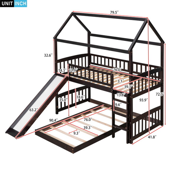 Twin over Twin Bunk Bed with Slide  House Bed with...