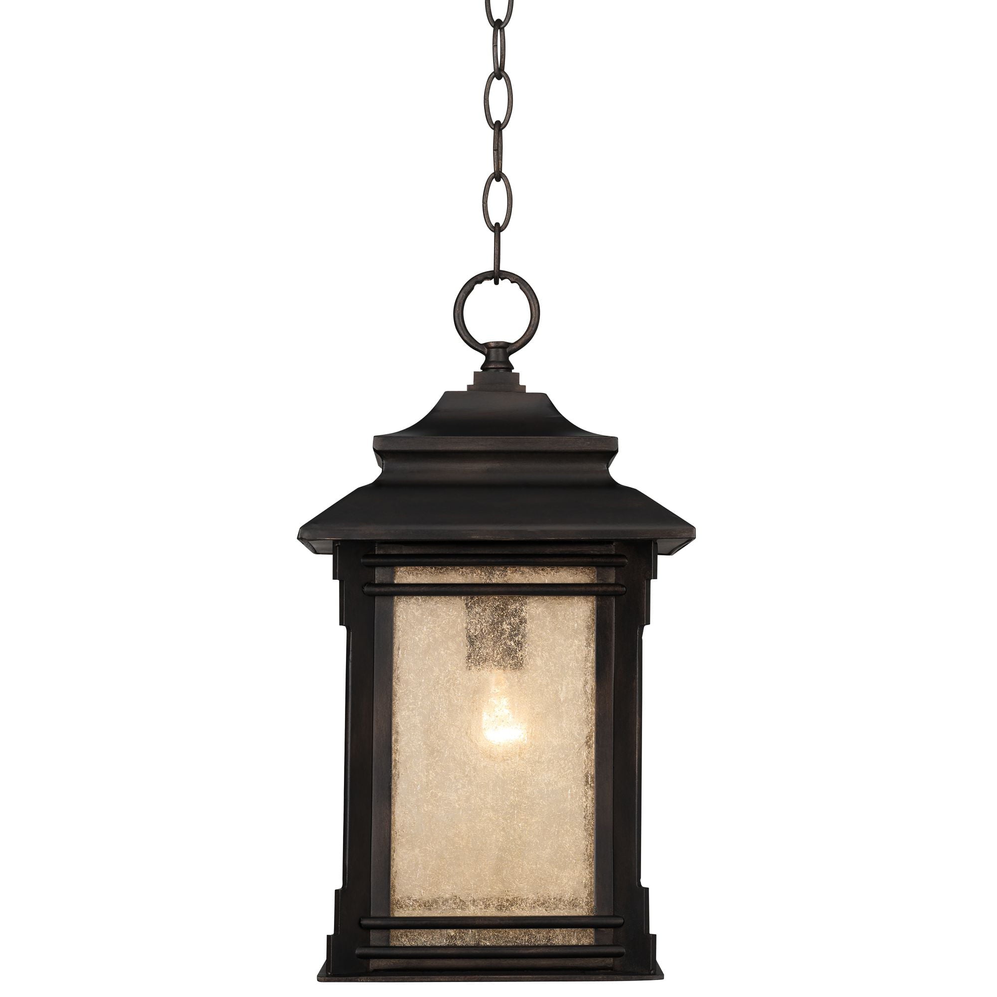 Franklin Iron Works Rustic Outdoor Ceiling Light Hanging Lantern Walnut Bronze 19 1/4