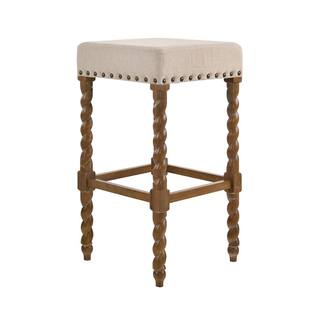 CAROLINA CLASSIC Remick 30 in. Natural Oak Barley Twist Upholstered Stool 3664-NOLN