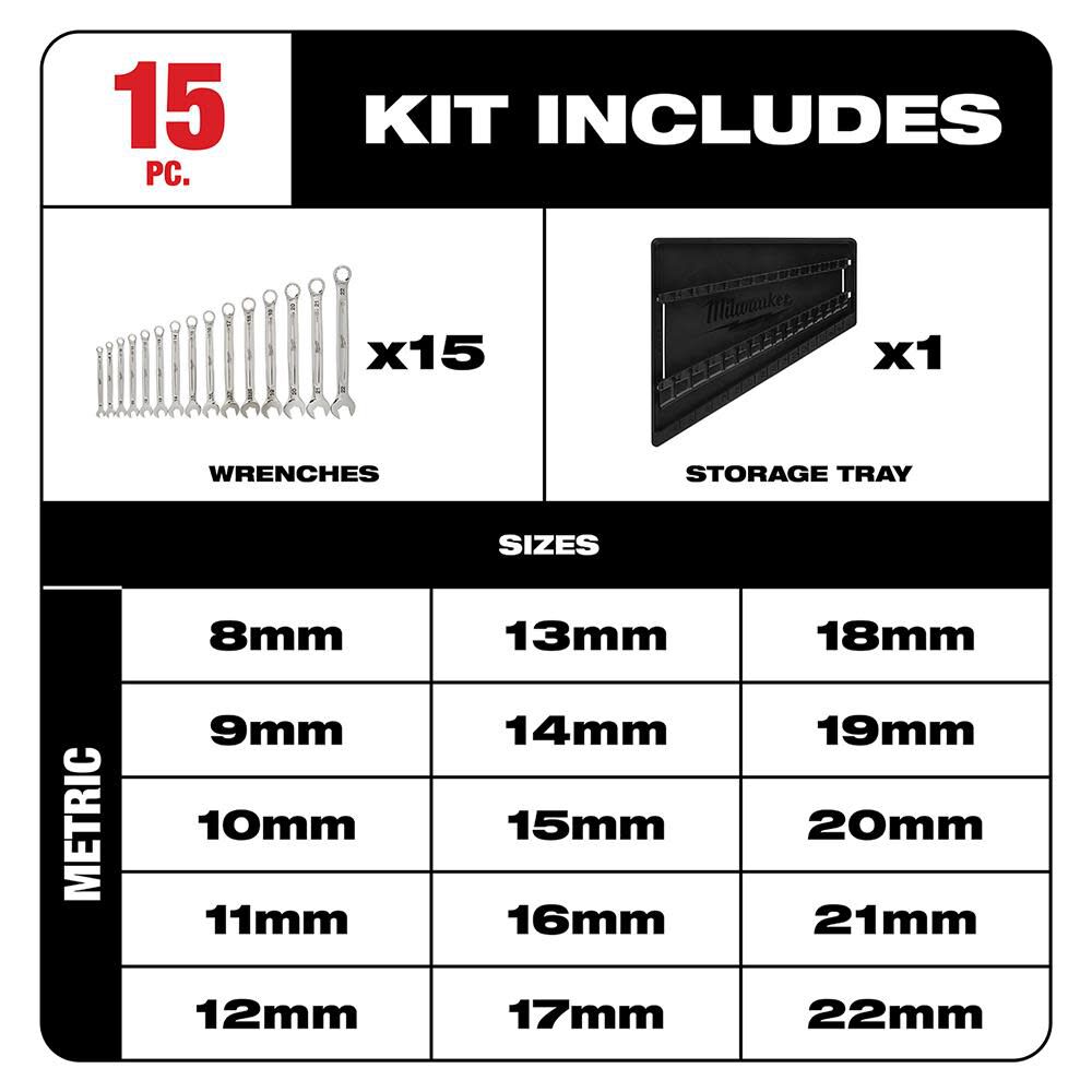 MW 15-Piece Combination Wrench Set - Metric 48-22-9515 from MW