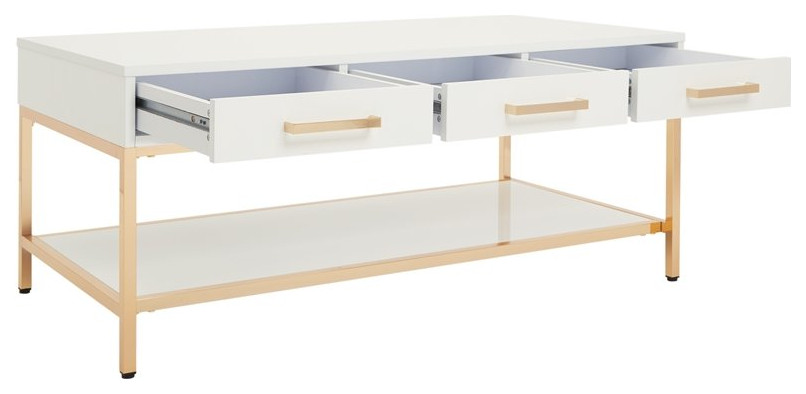 Alios Cocktail Table with White Gloss Finish and Gold Chrome Plated Base   Contemporary   Coffee Tables   by Homesquare  Houzz