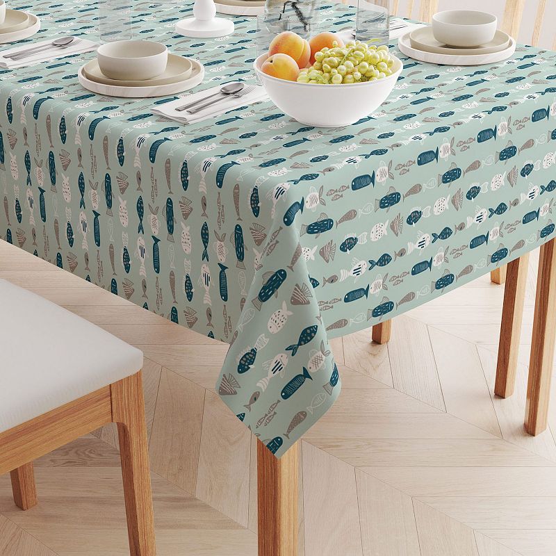 Square Tablecloth， 100% Polyester， 70x70， Doodle Fishes