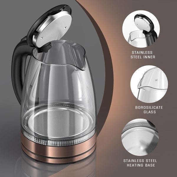 1.7L Glass Boiler Electric Tea Kettle with Blue LED Indicator Light