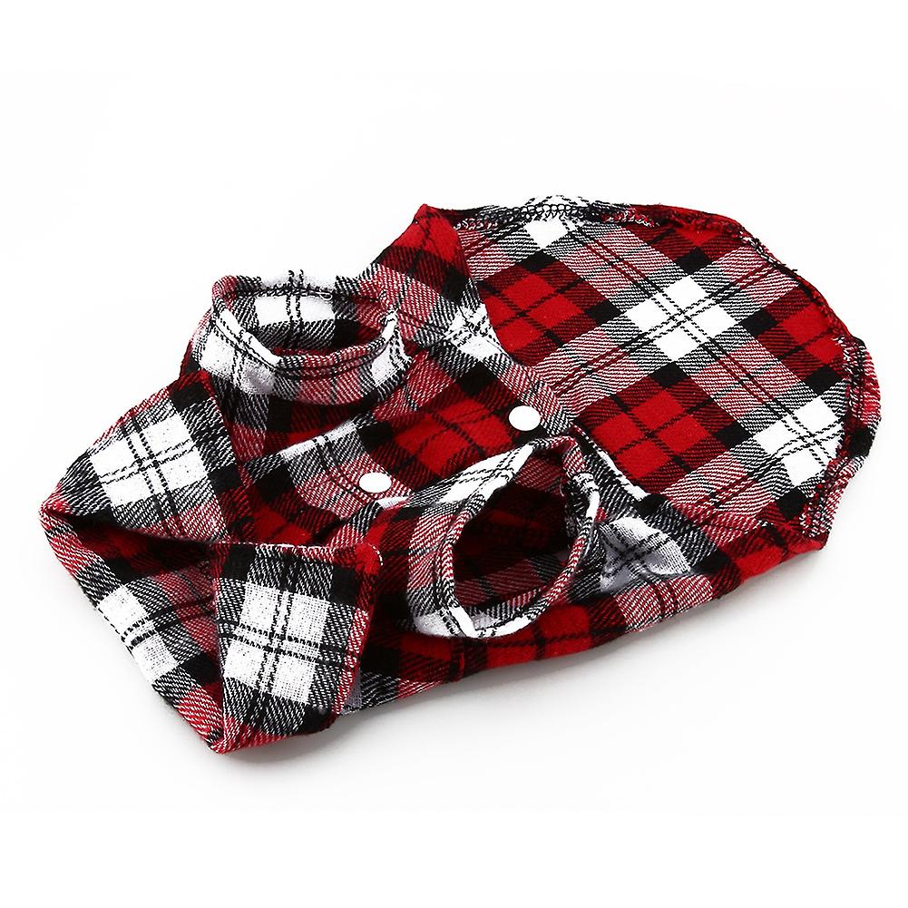 New Small Pet Dog Puppy Plaid T Shirt Lapel Coat Cat Jacket Clothes Costume Red L