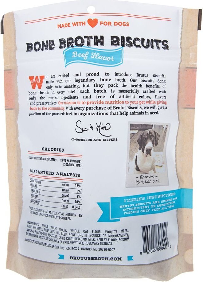 Brutus Broth Bone Broth Biscuits Beef Flavor Dog Treats， 8-oz bag