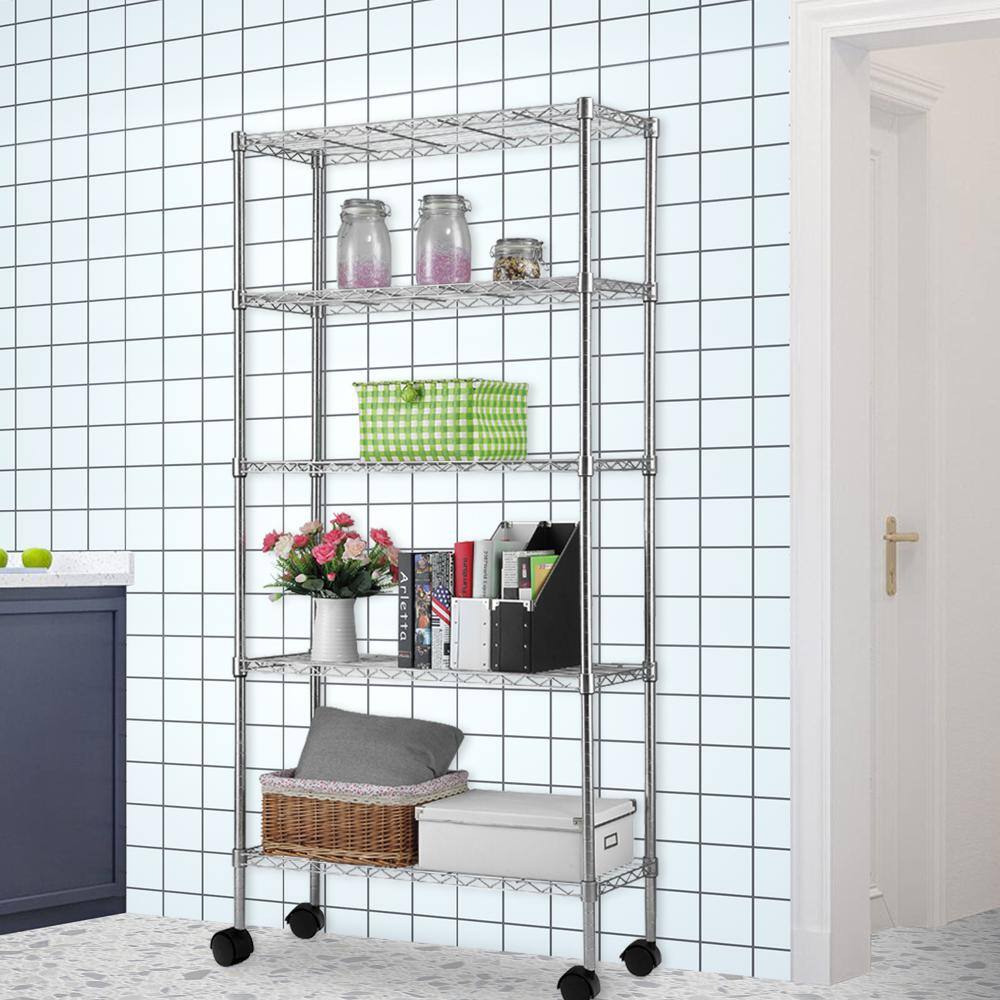 Karl home Silver 5-Tier Heavy Duty Metal Freestanding Garage Storage Shelving Unit (13.78 in. W x 65 in. H x 35.43 in. D) 302992573358