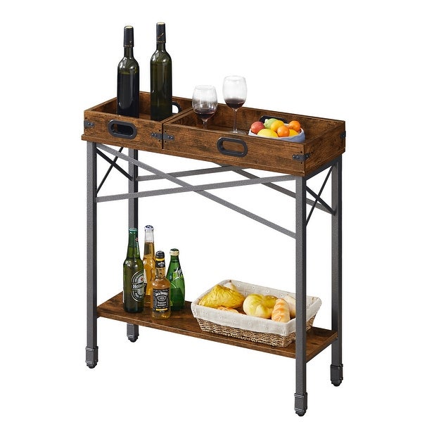 VECELO， (Set of 2) Industrial Console Table with 2 Storage Trays