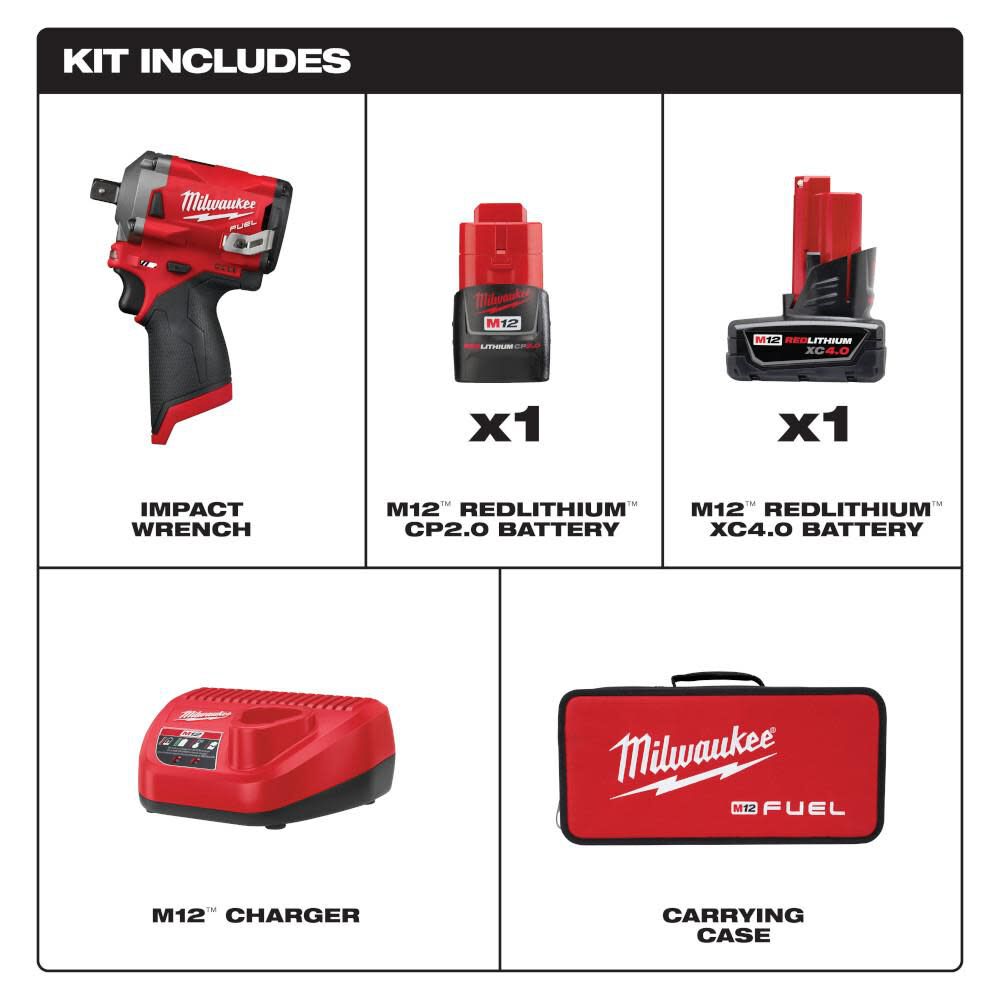 Milwaukee M12 FUEL Stubby 1/2 in. Pin Impact Wrench Kit 2555P-22 from Milwaukee