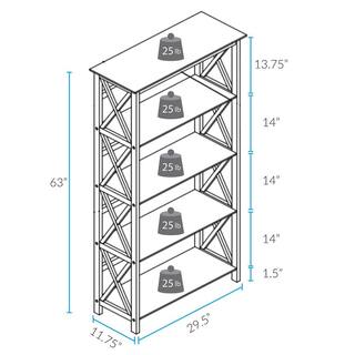 Casual Home 63 in. H White New Wood 4-Shelf Etagere Bookcase with Open Back N324-51