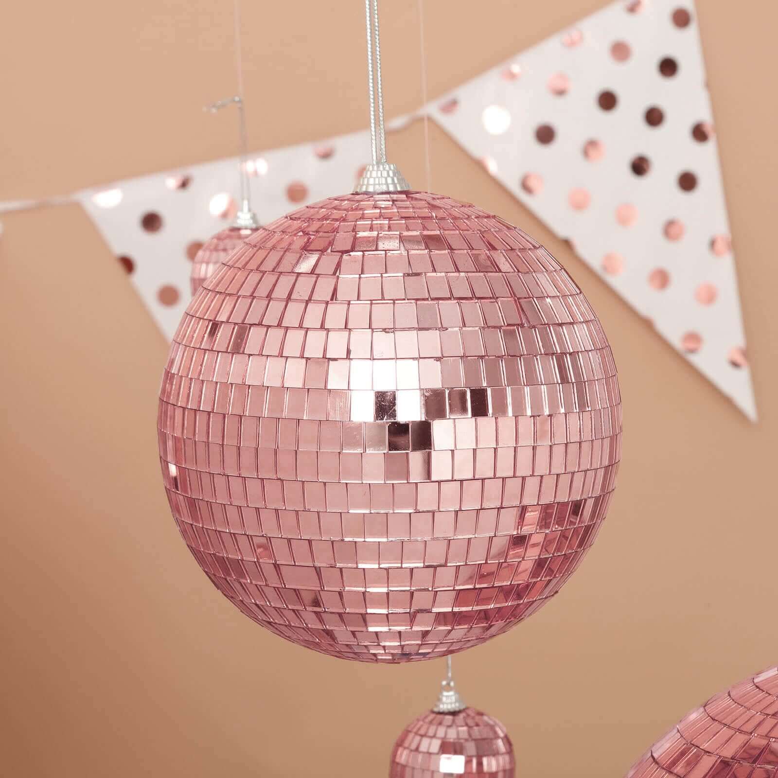 4 Pack Rose Gold Foam Disco Mirror Ball With Hanging Strings, Holiday Christmas Ornaments 6