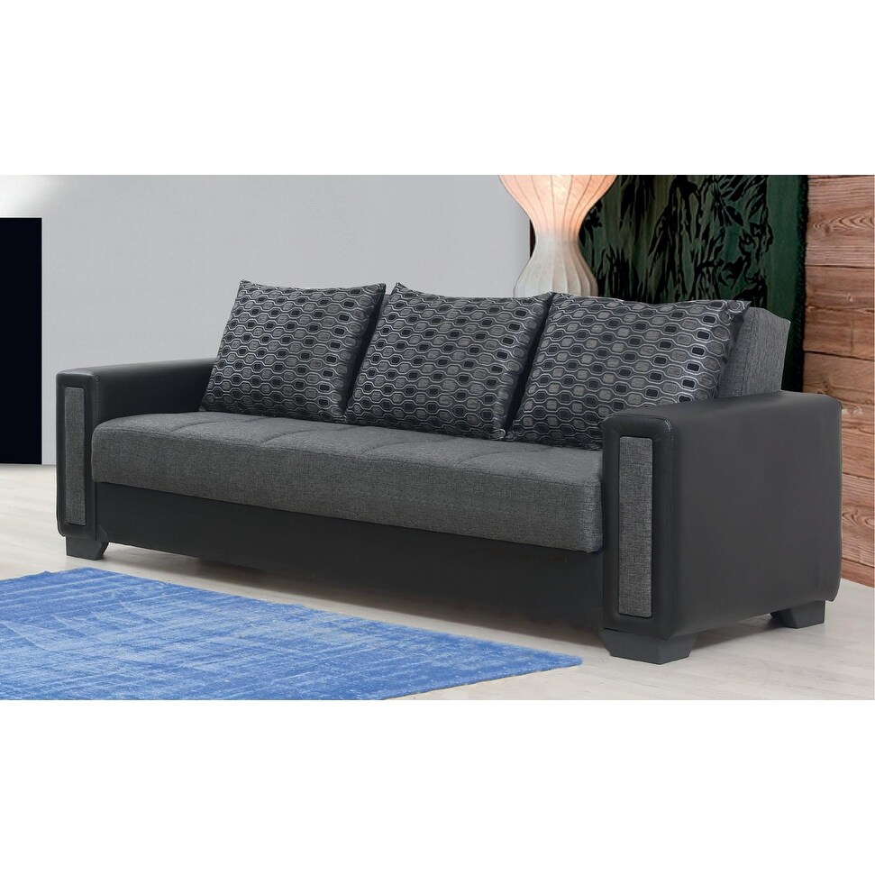 Orshava Grey and Black Upholstered Convertible Sleeper Sofa with Storage