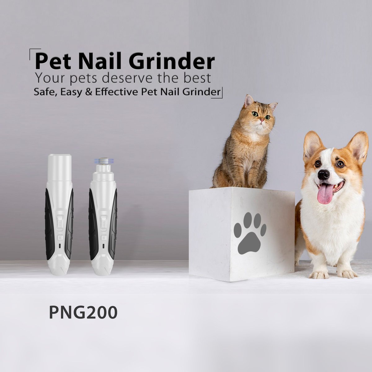 Petdiary Dual LED Light Cat and Dog Nail Grinder， Black/White