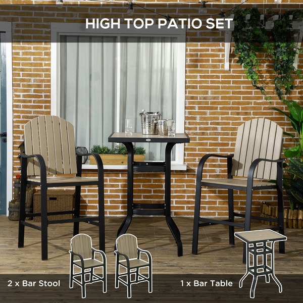 Outsunny 3 Piece Patio Bar Set，Outdoor High Top Table and Chairs Set with Umbrella Hole，Aluminum Frame Bistro Set for Lawn