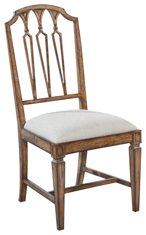 Side Chair Uptown Dining Accent Rustic Pecan Wood Linen Pierced   Transitional   Dining Chairs   by EuroLuxHome  Houzz