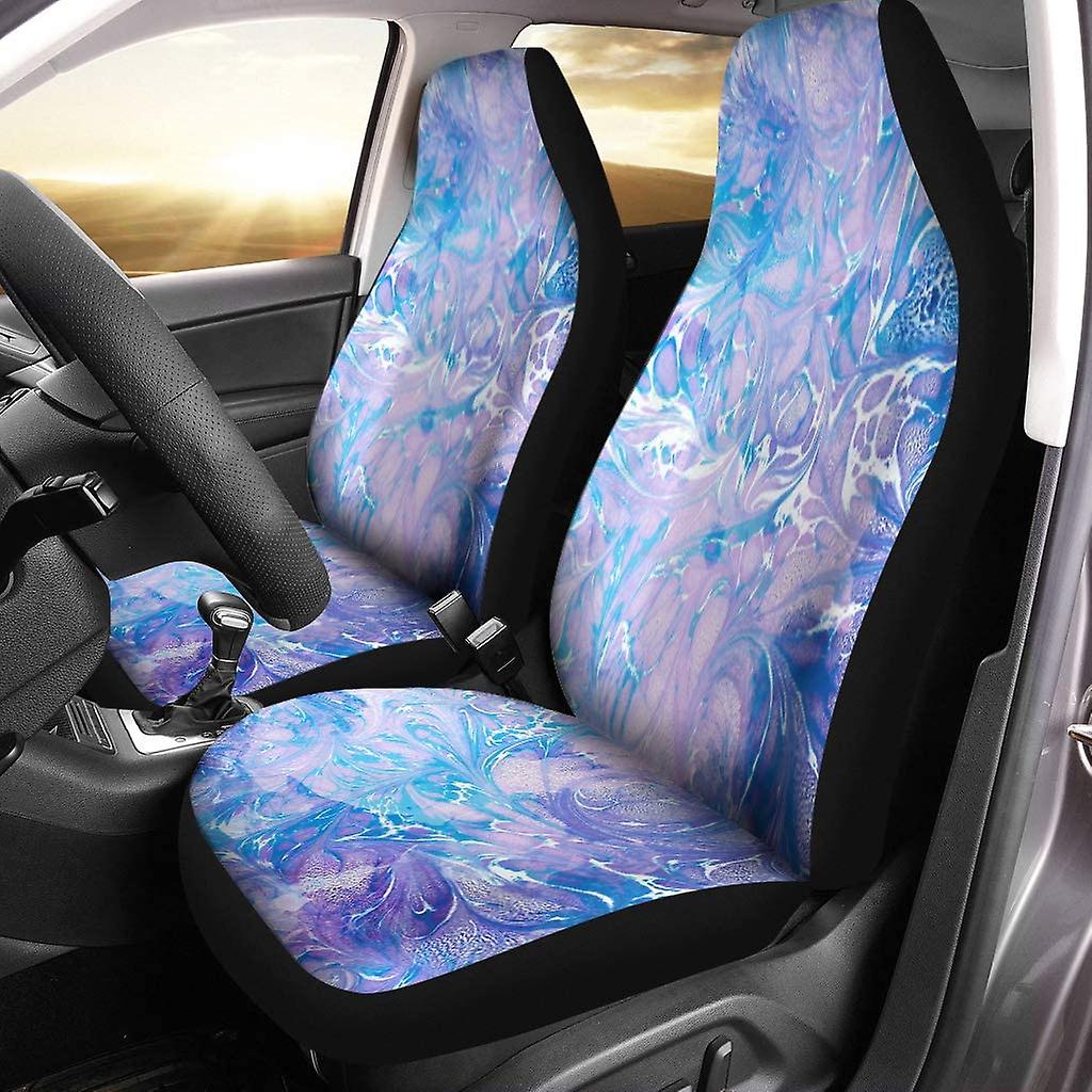 Set Of 2 Car Seat Covers Blue Pattern Abstract Marble Colorful Watercolor Agate Antique Color Universal Auto Front Seats Protector Fits