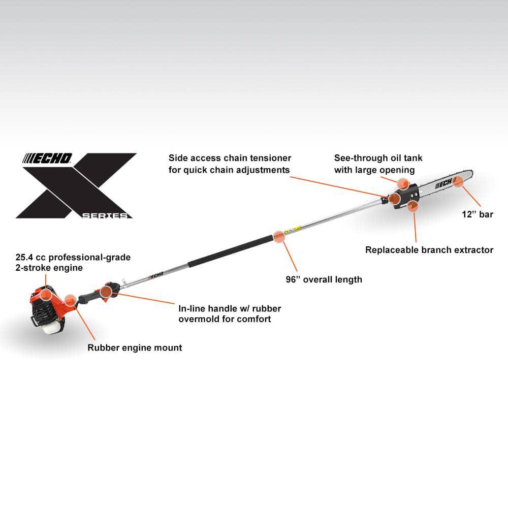 ECHO 12 in 254 cc Gas 2Stroke X Series Straight Shaft Power Pole Saw with Shaft Extending to 96 in