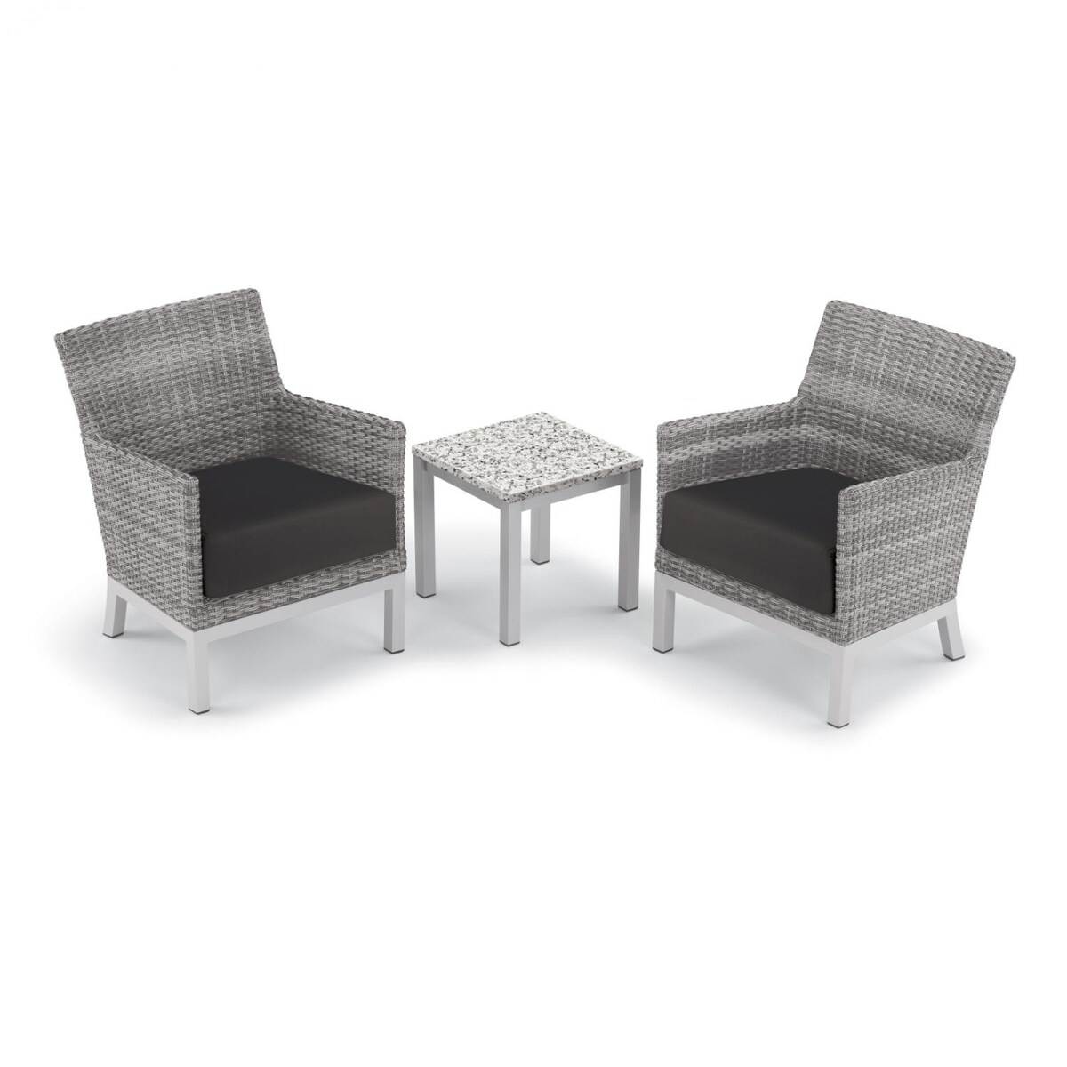 Argento 3 Piece Wicker Patio Conversation Set W/ Lite-Core Ash End Table and Jet Black Cushions By Oxford Garden