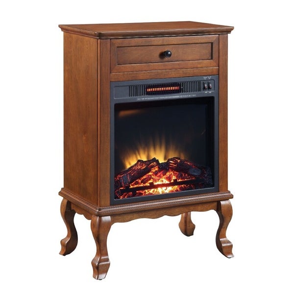 Ryla 34 Inch Wood End Table with LED Electric Fireplace， 1 Drawer， Walnut