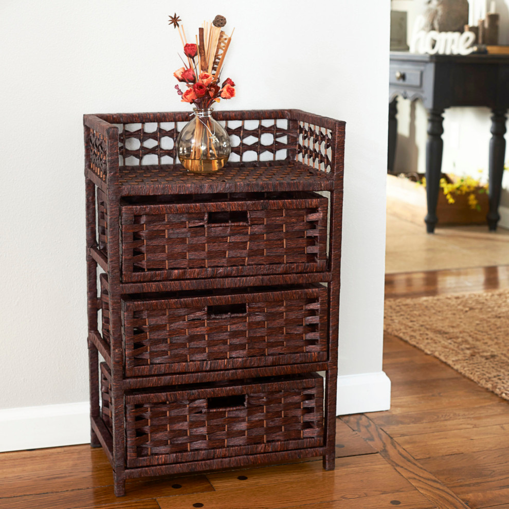 Woven 3 Drawer Chest With Cutout Handles   Beach Style   Accent Chests And Cabinets   by Organize It  Houzz