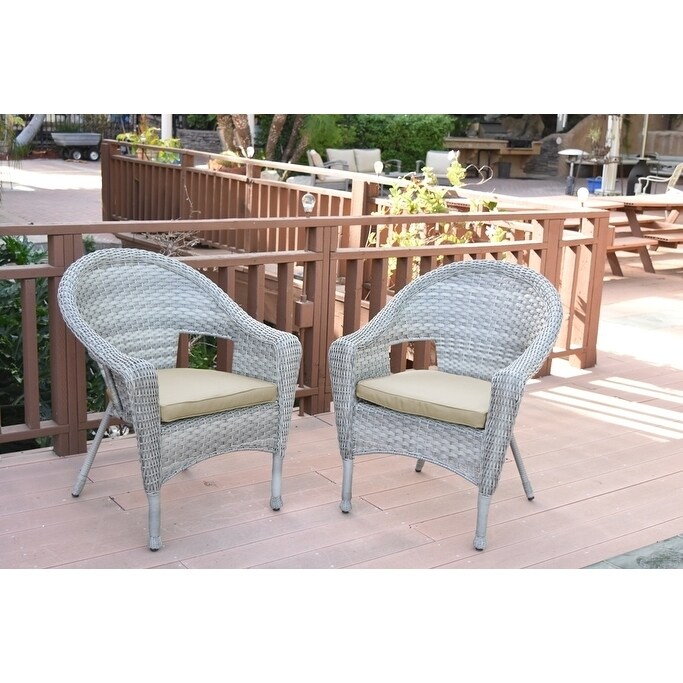 Set of 2 Grey Resin Wicker Clark Single Chair with 2 inch Tan Cushion