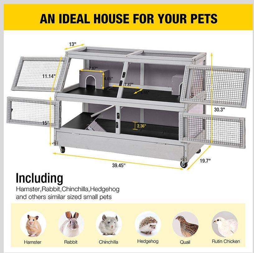 Aivituvin-AIR58 Two Level Guinea Pig and Hamster Cage with Wheels， Gray