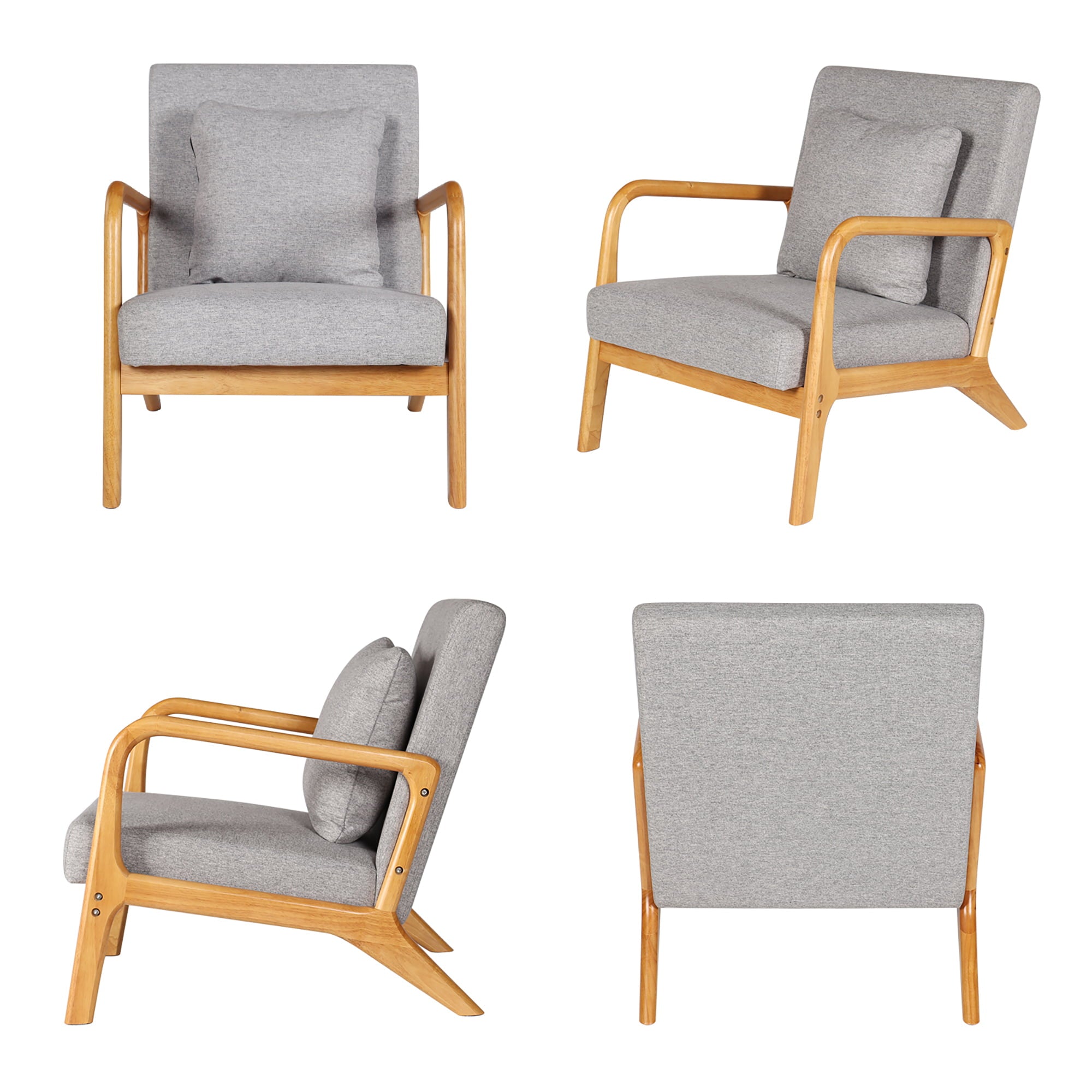 Modern Mid Century Accent Chairs，living Room Chair Set of 2，Fabric Read Armchair Set for bedroom，Gray