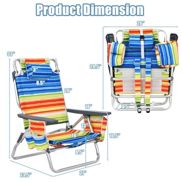 2PCS Folding Backpack Beach Chair 5-Position Outdoor Reclining Chairs