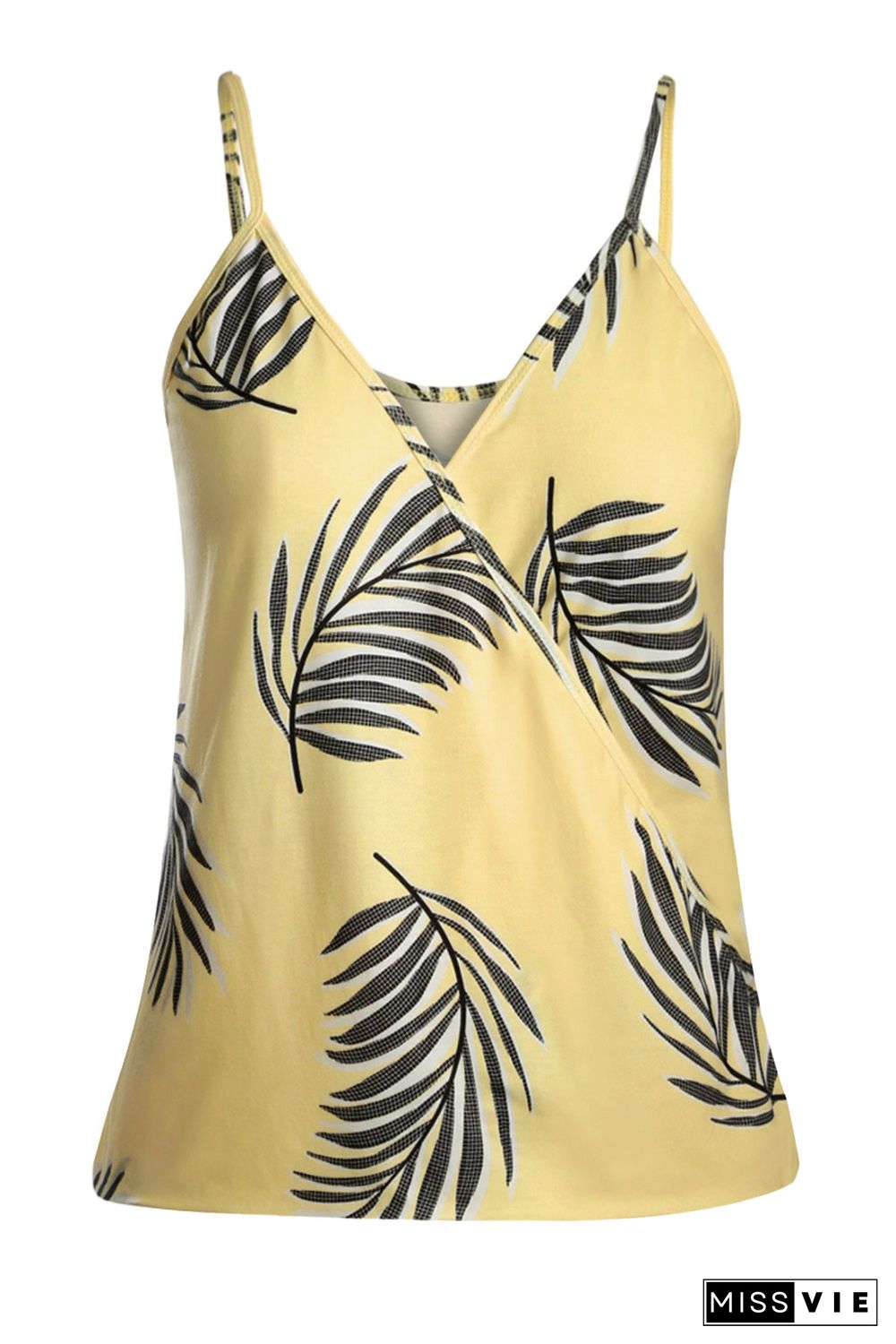 Yellow Tropical Plant Print Tank Top