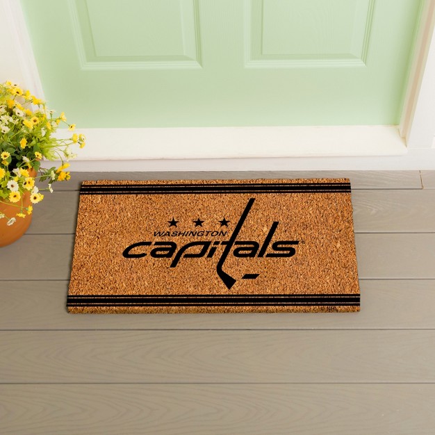 Evergreen Washington Capitals Logo Turf Mat Brown 28 X 16 Inches Indoor Outdoor Doormat