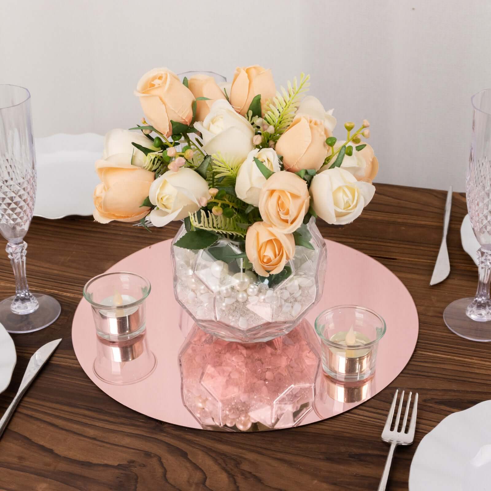 10 Pack Rose Gold Mirror Acrylic Charger Plates For Table Setting, Lightweight Round Decorative Dining Plate Chargers 13