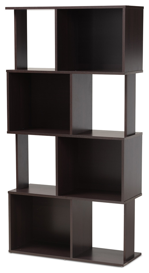 Modern Dark Brown Finished Geometric Wood Bookshelf   Contemporary   Bookcases   by Imtinanz  LLC  Houzz