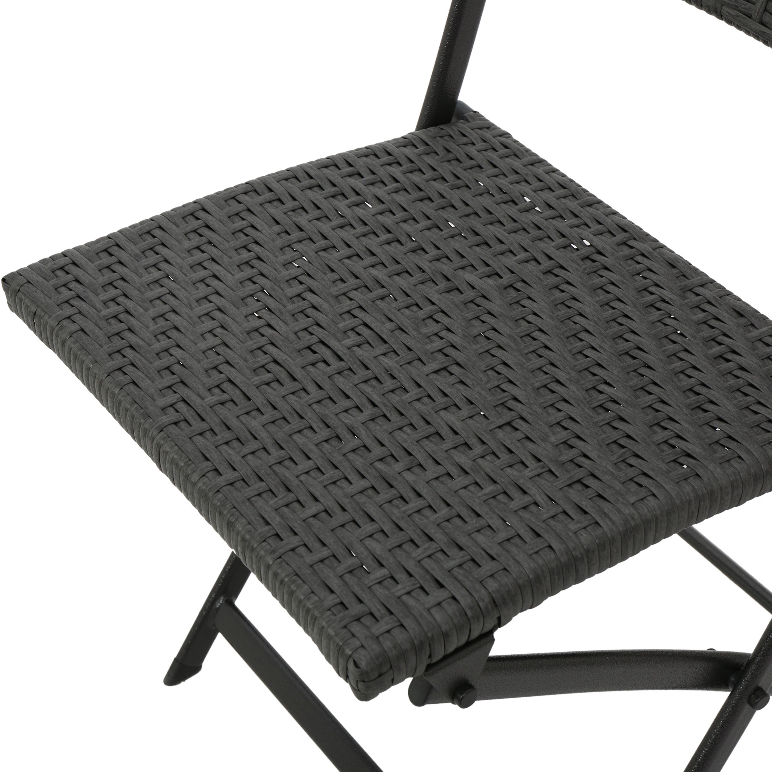 Moreton Outdoor 3-Piece Gray Wicker Folding Bistro Set With Aquatex Glass Top