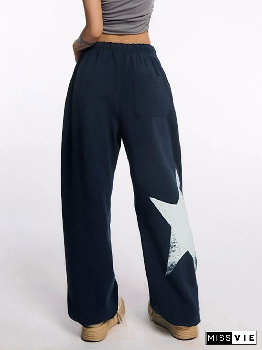 Star Print High Waist Stretchy Sweatpants