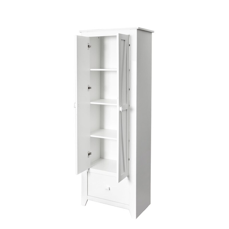 White Tall Storage Cabinet with 1 Drawer