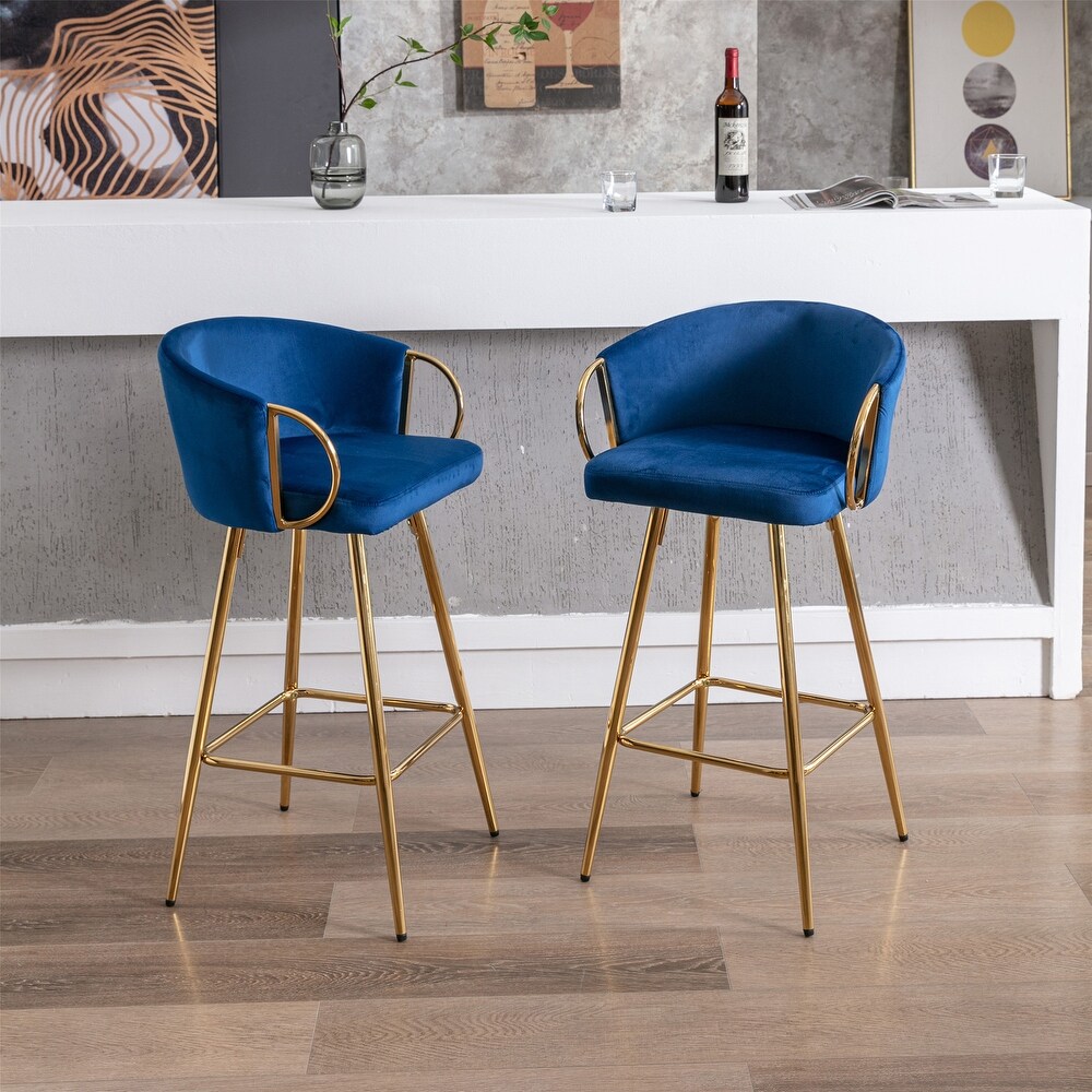 39.37 Inch High Velvet Bar Stools With Golden legs (Set of 2)   N/A