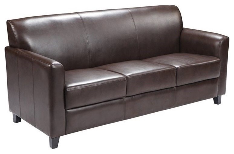 Bowery Hill Diplomat Leather Sofa in Brown   Contemporary   Sofas   by Homesquare  Houzz