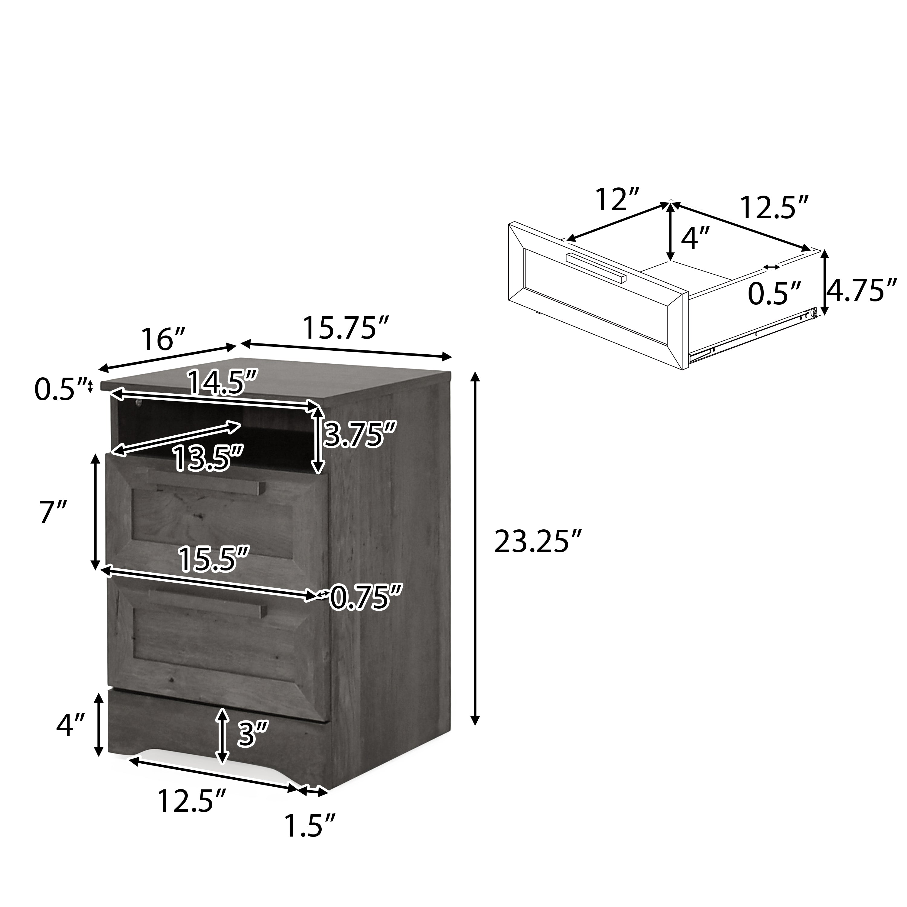 Broxon Rustic 5 Piece 2 Drawer Nightstand Bedroom Set