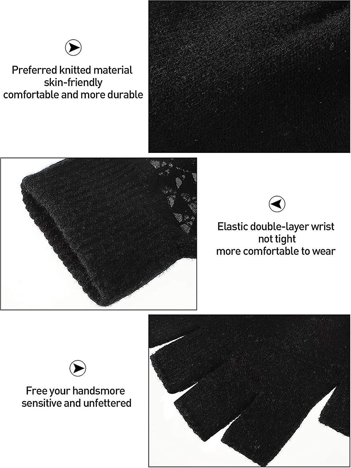 3 Pairs Winter Half Finger Knit Gloves Stretchy Texting Anti-slip Winter Warm