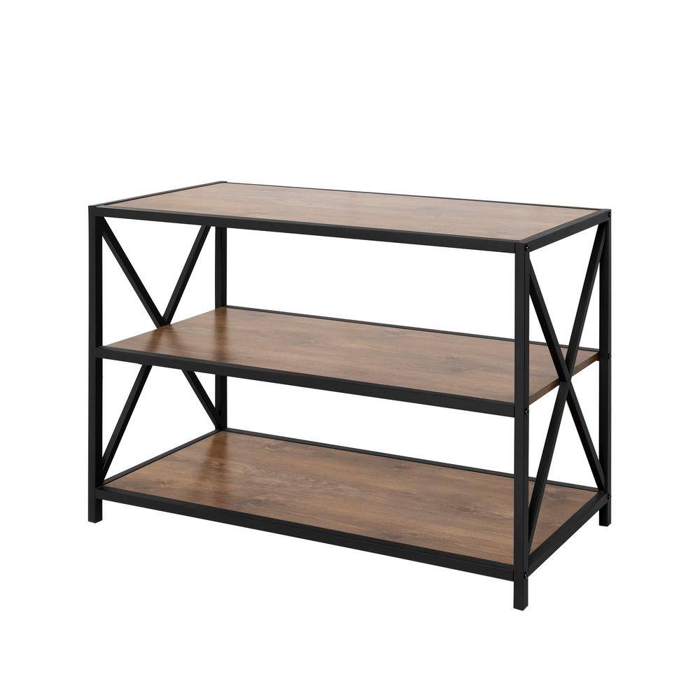 Walker Edison Furniture Company 26 in. BarnwoodBlack Metal 3-shelf Etagere Bookcase with Open Back HDS40XMWBW